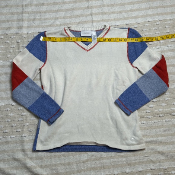 Liz Claiborne color block red white/cream and blue knit cotton sweater size s - Picture 5 of 8